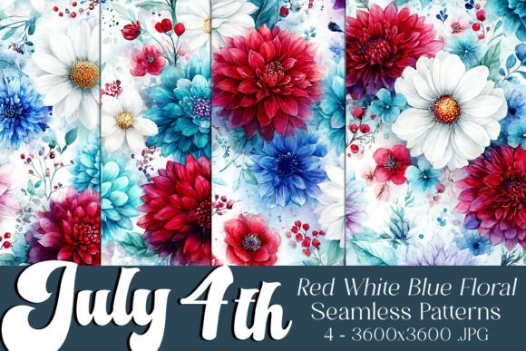 4th of July Seamless Flowers Patterns 17: A Creative Resource for Patriotic Design Projects