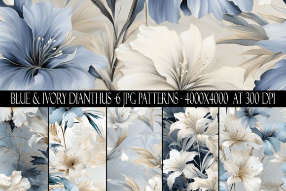 Blue and Ivory Dianthus Flower Patterns: A Versatile Digital Design Resource for Creative Professionals