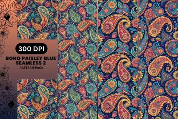 Boho Paisley Blue Seamless Patterns 2: A Versatile Design Resource for Creative Professionals