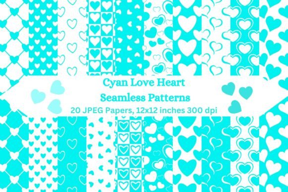 Cyan Love Heart Seamless Patterns – A Versatile Design Collection for Creative Projects