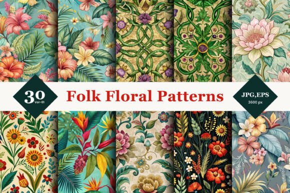 Folk Floral Seamless Patterns 01: A Timeless Resource for Classic Designers