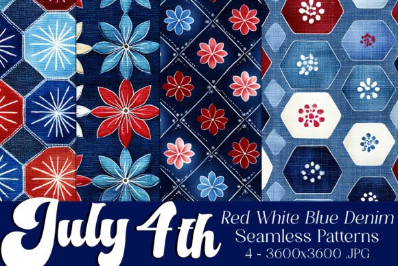 July 4th Denim Seamless Patterns for Creative Projects