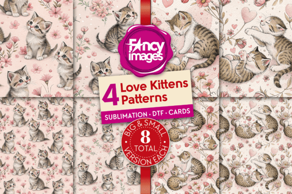 Love Kittens Seamless Patterns in Two Sizes