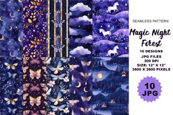 Magic Night Forest Seamless Patterns: Elevate Your Creative Projects with Dreamy, High-Quality Designs