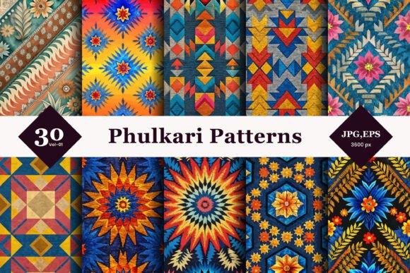 Phulkari Style Seamless Patterns 01: A Modern Tribute to Traditional Indian Embroidery