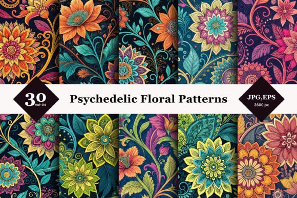 Psychedelic Floral Seamless Patterns 04: A Versatile Toolkit for Creative Projects