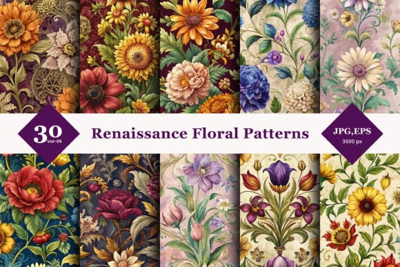 Renaissance Floral Seamless Patterns 05: A Timeless Design Resource for Modern Creativity