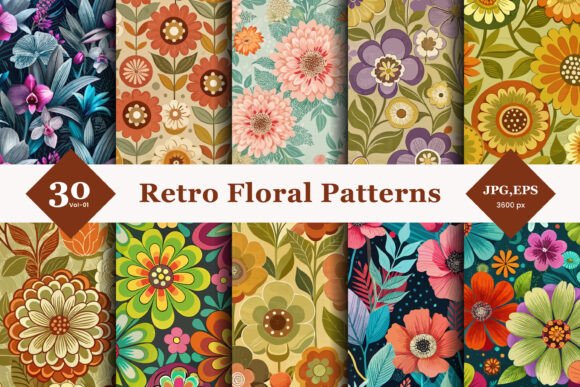 Retro Floral Seamless Patterns 01