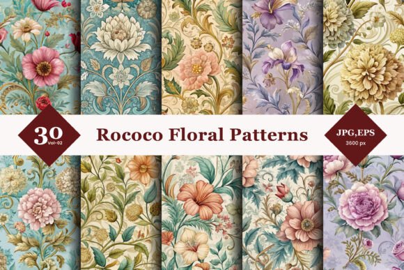 Rococo Floral Seamless Patterns 02: A Timeless Resource for Modern Design Workflows