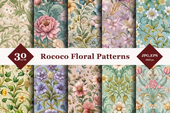 Rococo Floral Seamless Patterns 05: Bring Timeless Elegance to Your Creative Projects