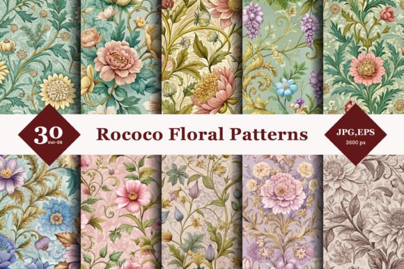 Rococo Floral Seamless Patterns 06