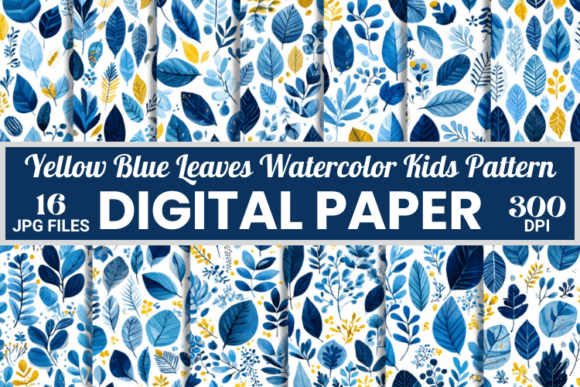 Yellow Blue Leaves Watercolor Patterns for Creative Projects